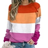 Cmagnifico Lässiger Damenpullover, kräftige Fußball-Sweatshirts für Frauen, Rundhalsausschnitt, langärmeliges Oberteil, Lesbische Flagge, M
