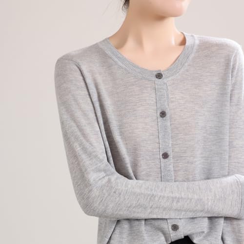 Image of Women's 100% Merino Wool Crew Neck Cardigan Sweater Top Long Sleeve Button Down 2025