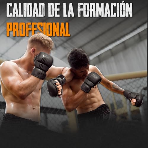 EVO Fitness Guantes MMA Hombres Mujeres Cuero Sparring Karate Grappling Muay Thai Guantes Entrenamiento De Artes Marciales UFC De Lucha En Jaula Boxeo Combat Deportes (Negro, L) - imagen 4