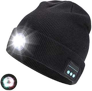 Achort Wireless Bluetooth 5.0 Music Hat with LED Headlight Unisex Musical Knitted USB Rechargeable Cap Hands Free Christmas Winter Beanie Washable for Men Women Running Skiing Hiking
