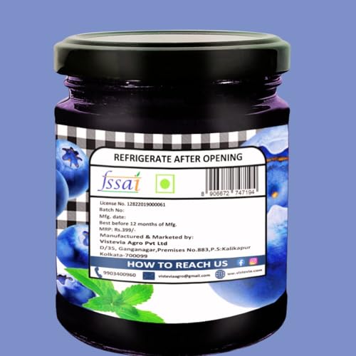 Image of Vistevia Sugar-free Blueberry Jam, Sweetened Naturally with Stevia, Diabetic & Keto Friendly - Contains more than 60% Whole Berries and Absolutely Delicious to Tastes, Pack of 1 (220G)