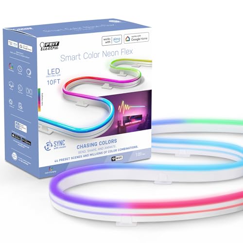 Image of Feit Electric Smart Neon Strip Lights 10FT, Flexible RGBW Color Chasing LED Light Strip, 2.4GHz WiFi Enabled, Works with Alexa and Google Home Assistant, 22W, Music Sync, App Control NF10 /CHASE /AG