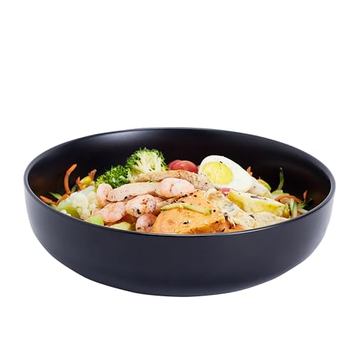 Swuut 25.5cm Große Servierschüssel, 2.8 Quart Salatschüssel, Keramik Schwarz Pasta Schüssel, Robust Mischschüsseln, Matte Soup Bowl for Family Kitchen,Microwave & Dishwasher Safe (Schwarz)