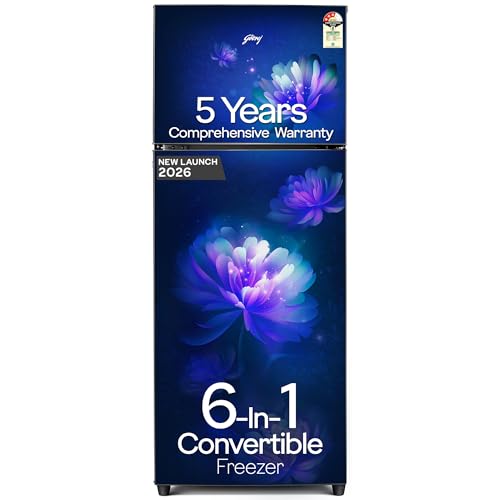 Image of Godrej 244 L 3 Star 5 Years Comprehensive Convertible Freezer 6-In-1 | 95%+ Food Surface Disinfection Double Door Refrigerator (2026 Model, RT EONVALOR 280CN RCIF LA BL, Lisa Blue)