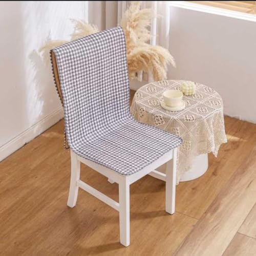 Image of HOMETHREADS Premium Cotton Chair Cover Set | Soft & Comfortable Seat Covers with Anti-Skid Non-Slip Backing + Waterproof Dining Table Cover (150x240 cm) Blue Box, 8 Chair Covers + 1 Table Cover