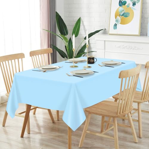 Image of Mulbozy 2 Pcs Light Blue Plastic Tablecloth,Baby Blue Table Cloth