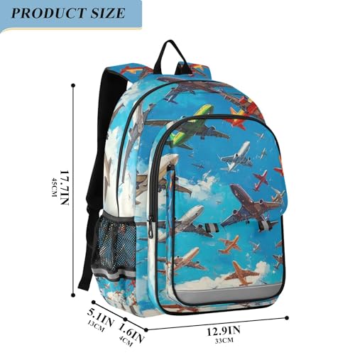 Airplanes in The Blue Sky Backpack Lightweight Bookbag Travel Backpack College School Laptop Bag with Reflective Stripes2