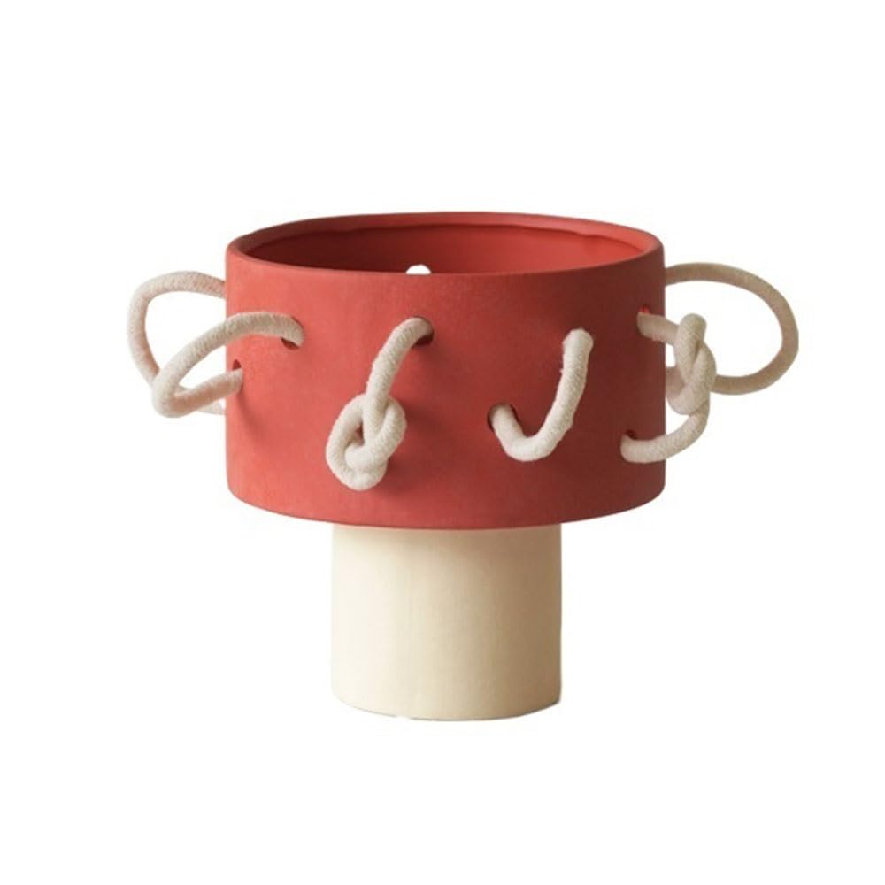 B3f7m4r9j2 Red Vase Wide Mouth Ceramic Vase With Rope Decoration Hydroponic Fresh Flower Vessel Arranger(Red)