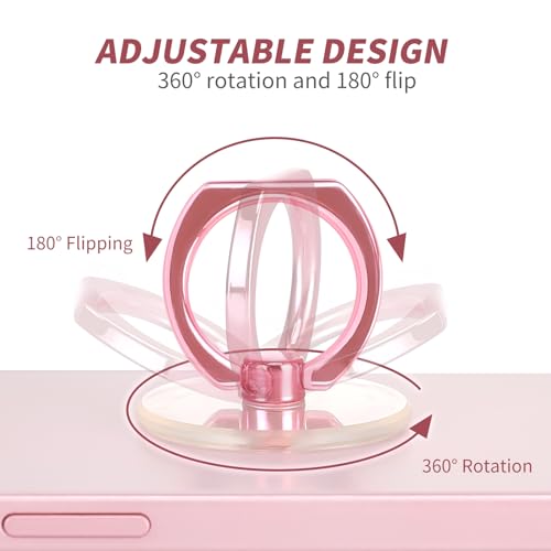 Image of 2 Pack Pink Jsoerpay Clear Phone Ring Holder, Transparent Cell Phone Ring Grip 360Rotation Finger Ring Stand, Phone Kickstand Compatible with Most of Phones, Tablet and Case