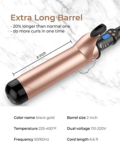 2 Inch Extra Long Barrel Curling Iron, Large Barrel Curling Wand For Long Hair Ceramic Tourmaline Dual Voltage #TOP4