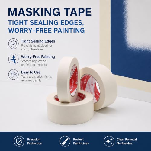 Image of Masking Tape,1 inch Widex55 Yards 6 Rolls,Medium-Adhesion White Tape for Car Painting,Arts & Crafts, Home DIY Projects,Spray Paint Masking- Hand Tearable, No Residue, Multi-Surface Use