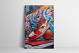 Framed Trendy Cool Banksy Graffiti Pop Sneaker Shoe & Basketball Canvas Wall Art Gym Sports Decor Poster For Living Room Bedroom Home Office Artwork Gift Ready To Hang (12''X16'')