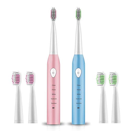 2PCS Adult Waterproof Ultrasonic Automatic 5 Mode Powerful Ultrasonic Electric Toothbrush USB Rechargeable Tooth Brush with 4 Replacement Brush Heads?holiday gift for Christmas, etc.