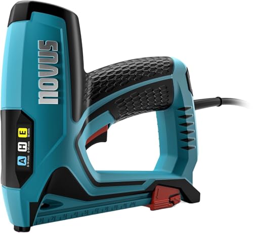 Novus Grapadora eléctrica J-150 (para grapas de alambre fino de hasta 14 mm y clavos de hasta 16 mm y grapas de martillo H, peso: 1,6 kg, color azul, grapadora manual, pistola grapadora) 031-0360