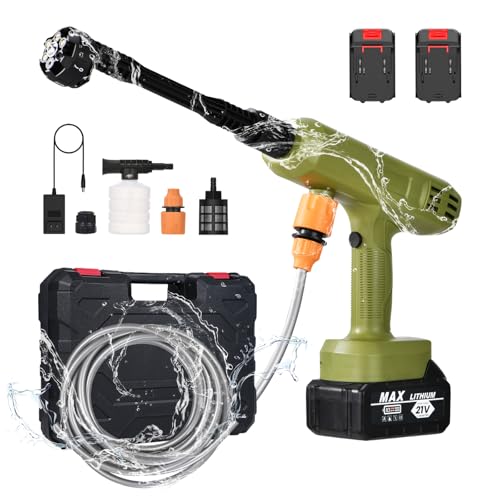 Vislone Kabellose elektrische Wasserpistole, 2 Stück, 21 V, 3000 mAh, batteriebetrieben, mit 6-in-1-Düse, für Autos, Wände, Straßen, Zäune, Höfe, Waschen, Blumenbewässerung