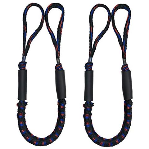 KEBEIXUAN 2Pcs Bungee Dock Lines Mooring Ropes of 4-5.5ft,Boating Gifts for Men,Boat Accessories,Pontoon Accessories,Perfect for Boat,Jet Ski,Kayak,Canoe,Power Boat,Pontoon (Black and blue red spots) Cover