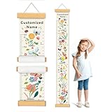 Woodemon Personalized Name Growth Chart for Wall, Flower Birds Canvas Height Chart for Kids Baby Child Toddler Boys Girls, Canvas&Wood Growth Chart for Wall Room Nursery Decor,Easy Care