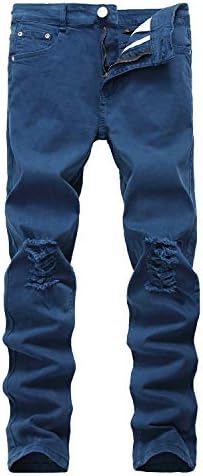 Men's Ripped Jeans Stretch Distressed Destroyed Tapered Leg Skinny Demin Pants