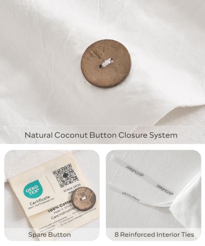 Image of JELLYMONI 100% Washed Cotton White Duvet Cover Full, Linen-Like