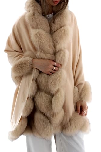 La Fiorentina Fox Trimmed Wrap in Camel - Luxurious Elegance and Sophistication