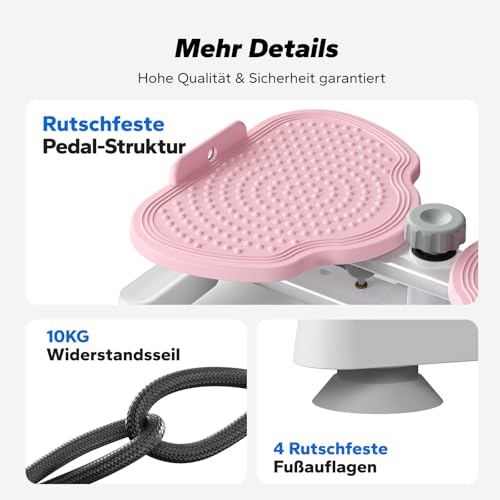 MERACH Hüfttwister, Twist Waist Disc Board für Frauen, Bauchmuskeltrainer mit 2 Widerstandsbändern für Schlanke Taille & Core-Training, Max 136KG, Geräuschloses Heim-Fitnessgerät - Rosa