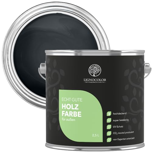 Lignocolor Holzfarbe Außen matt | wetterfeste Farbe für den Außenbereich (Anthrazit Grau matt, 2,5L) | hochdeckend & hochbeständig