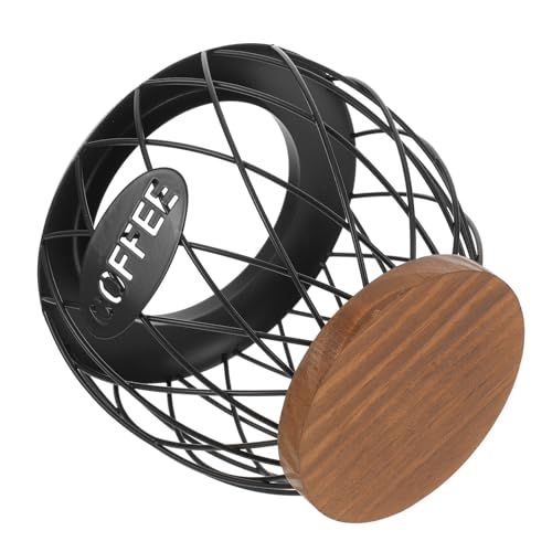 Generico Cestello Porta Capsule di Caffè in Metallo Base in Legno Nero Contenitore per Frutta e Portaoggetti da Cucina Multifunzionale per Bancone Organizer per Cialde di Caffè Espresso