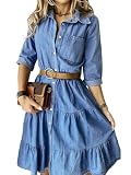 Generisch Elegante y cómodo vestido vaquero para mujer con botones, ajuste casual y holgado, puños ajustados, vestido vaquero con volantes, colección Primavera/Verano 2026, Estilos, XXL