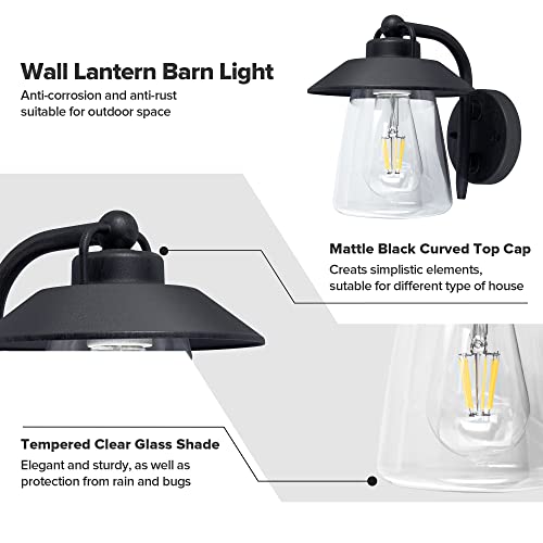 Lutec Outdoor Indoor Wall Lantern, Farmhouse Barn Wall Sconce Lighting Fixture,Matte Black Finish Anti-Rust Wall Mount Light, Waterproof Wall Lamp With Clear Glass For Porch, Exterior, Patio #TOP2