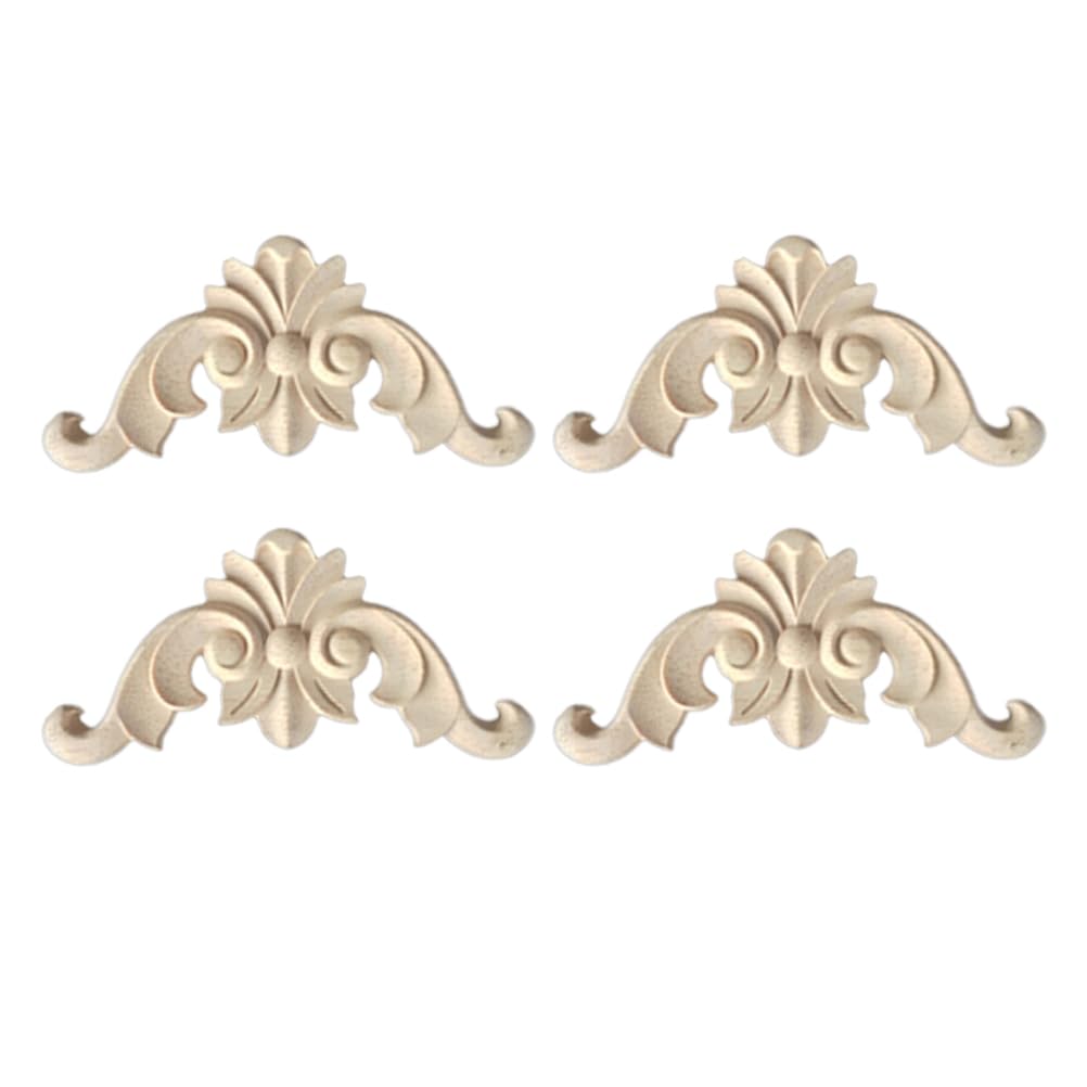 SUPVOX Solid Wood Carved Corner Onlay Applique for Furniture 4 Pieces 4.52X1.96X0.59 Inch Unpainted Wood Embellishments for Cabinet Doors Walls Beds
