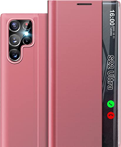 Coque Samsung S22 Ultra 5G miroir rose avec béquille intégrée