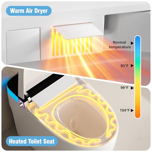 Image of Luxury Smart Toilet, Elongated One Piece Toilet with Heated Seat, Dryer, Auto-Lift Lid, Soft Close, Electric Tankless Bidet Toilets for Bathroom with Siphon Dual Flush 0.8 /1.2 GPF, MAP 1000g