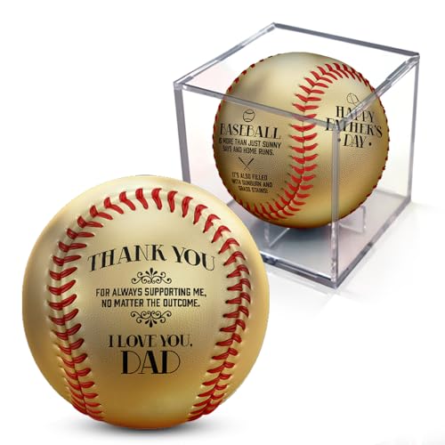 MAKEABALL Fathers Day Metallic Gold Baseball with Display Cube | Official Size | A Great Gift for Dad from Son Daughter or Kids | Perfect for Any Baseball Loving Dad