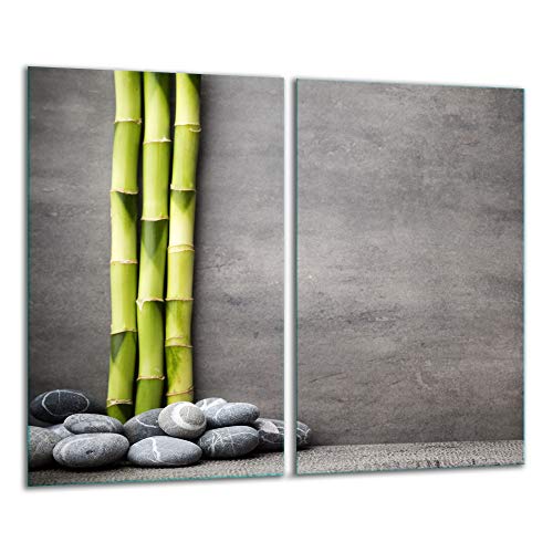 TMK | Cubiertas para vitrocerámica, 2 piezas, 2 x 30 x 52 cm, cubierta de vitrocerámica, cocina eléctrica, inducción, protección contra salpicaduras, tabla de cortar de bambú