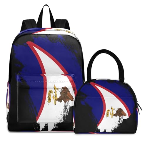 American Samoa Flag Brush Stroke Backpack with Lunch Box Set for Boys Girls Kids Lightweight Durable School Bag Travel