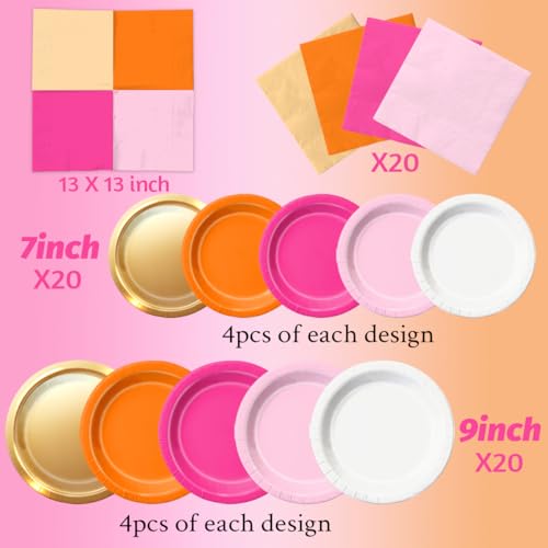 Image of CMUSKO Pink and Orange Party Decorations - 60Pcs Sunset Tropical Plates and Napkins Pink Pumpkin Halloween Tableware for Birthday,Baby Shower, Bachelorette Party (Pack of 2)