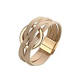 Fuqimanman2020 Circle Charm Leather Wrap Bracelet Boho Handmade Layered Cuff Bracelets for Women Bohemian Multi Strand Bangle Bracelets Holiday Jewelry Gift-khaki