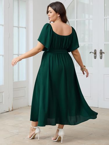 Image of SCOMCHIC Womens Plus Size Formal Dresses Off The Shoulder Wedding Guest Cocktail A-Line Split Maxi Dress with Pockets
