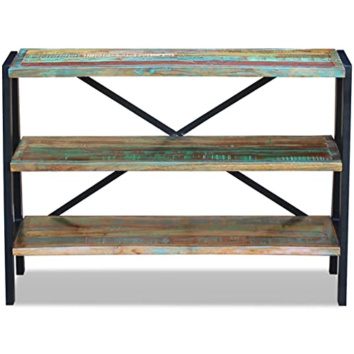 Sideboard 3 Shelves Solid Reclaimed Wood Cabinet Storage Kitchen Living Room Indoor Outdoor File Book Organizer Spice Rack Handles Filing Bathroom Multicolor Solid Reclaimed Wood Steel Frame #TOP5