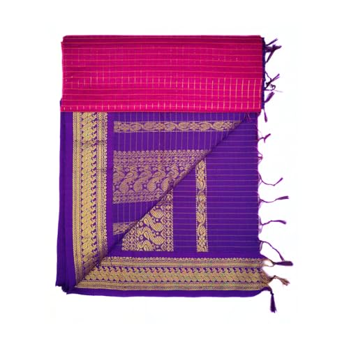 Image of Pure Kalyani Cotton Saree | Zari Border & Blouse Piece - Lata Gadwal Design | Traditional Saree