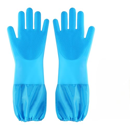 Senquoyn Dog Washing Gloves | Pet Grooming Gloves | Extra Long Arms (17.3) for Cats & Dogs | Massage & Hair Removal Pet Glove(Blue)