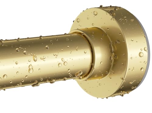 Emlaoe Gold Shower Curtain Rod 34-66 Inches(2.8-5.5ft) Never Rust Adjustable Shower Rod Spring Tension Non Slip No Drilling Shower Rods for Bathroom Garland Window