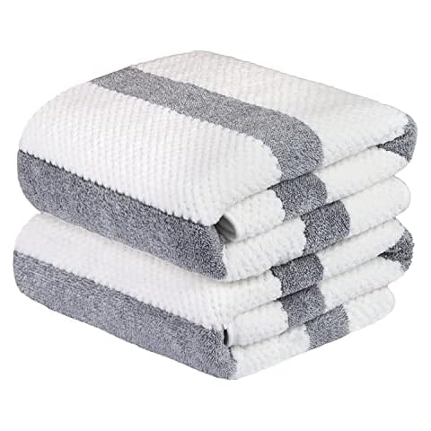 JML Microfiber Bath Towels, Bath Towel 2 Pack(30" x 60"), Oversized, Soft, Super Absorbent and Fast Drying, Multipurpose Use for Sports, Fitness, Yoga, Waffle Stripe Grey Cover