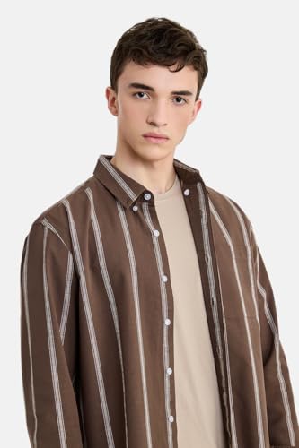 Image of SNITCH Men Casual Shirt | Regular Fit Long Sleeve Button-Down Collar Striped Pattern | 100% Cotton Breathable Fabric Smart Casual Summer Styling