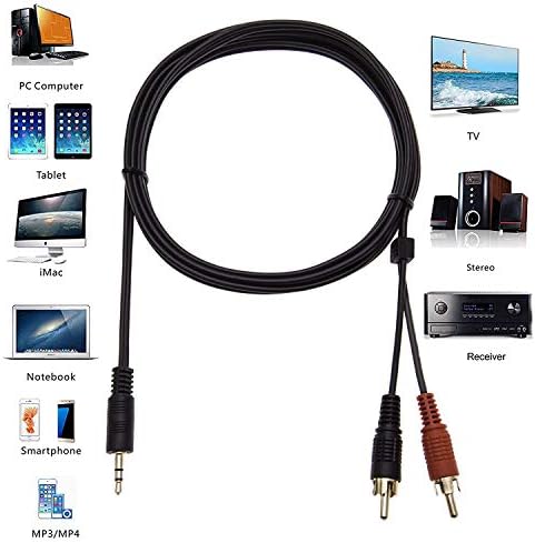 Keple | Long 3.5mm Stereo Male Jack Plug AUX-IN to 2 Male RCA Audio Cable Lead for Connecting a Laptop, Computer, Smartphone to Amplifier, Amp, HI-FI System | Gold Plated (5m/ 16.4ft)