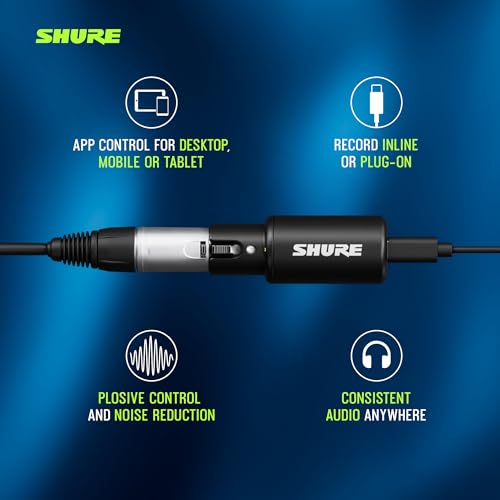 Image of Shure MVX2U Gen 2 XLR-to-USB-C Digital Audio Interface, Apple MFi Certified, Portable Setup for Audio Processing, Noise-Free Recording Between XLR and USB-C Devices