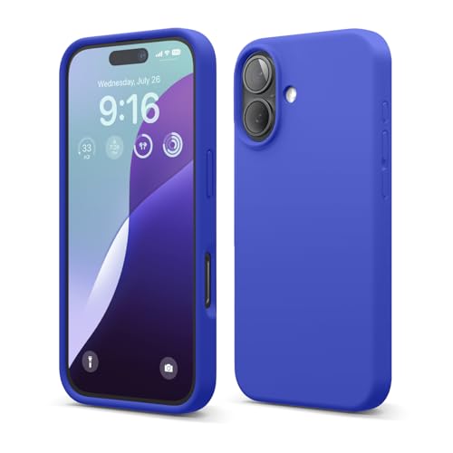 elago Premium Liquid Silicone Case Compatible with iPhone 16 Case, Full Body Protective Cover, Shockproof, Slim Phone Case, Anti-Scratch Soft Microfiber Lining, 6.1 inch (Cobalt Blue)