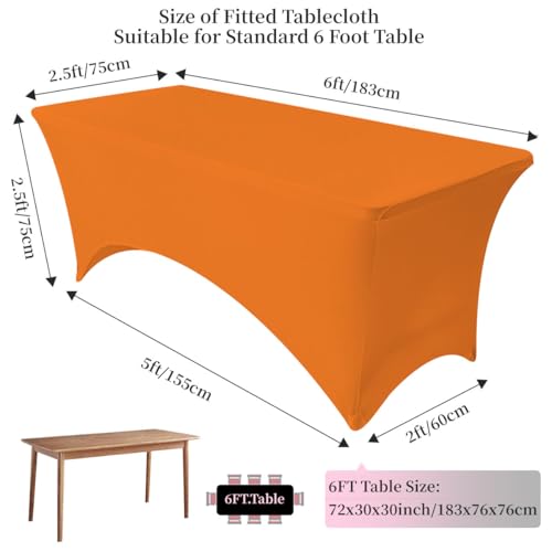 Fulliris 6FT Spandex Tablecloth (72"x30") – Stretch Fitted, Wrinkle-Free & Reusable Cover for Wedding, Party, Banquet, Holiday & Event Decor (Orange, 6 ft - 2 Pack) by Fulliris - Used condition - Image 7
