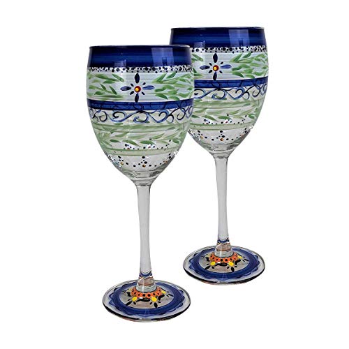 Golden Hill Studio Hand Painted Wine Glasses Set Of 2 - Barcelona Blue Collection - Hand Painted Glassware By Usa Artists - Unique And Decorative Wine Glasses, Kitchen Table Décor #TOP21