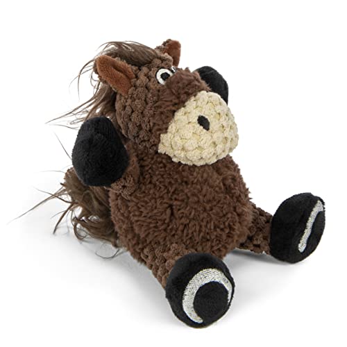 Image of goDog Checkers Just for Me Sitting Horse Squeaky Plush Dog Toy, Chew Guard Technology - Brown, Mini